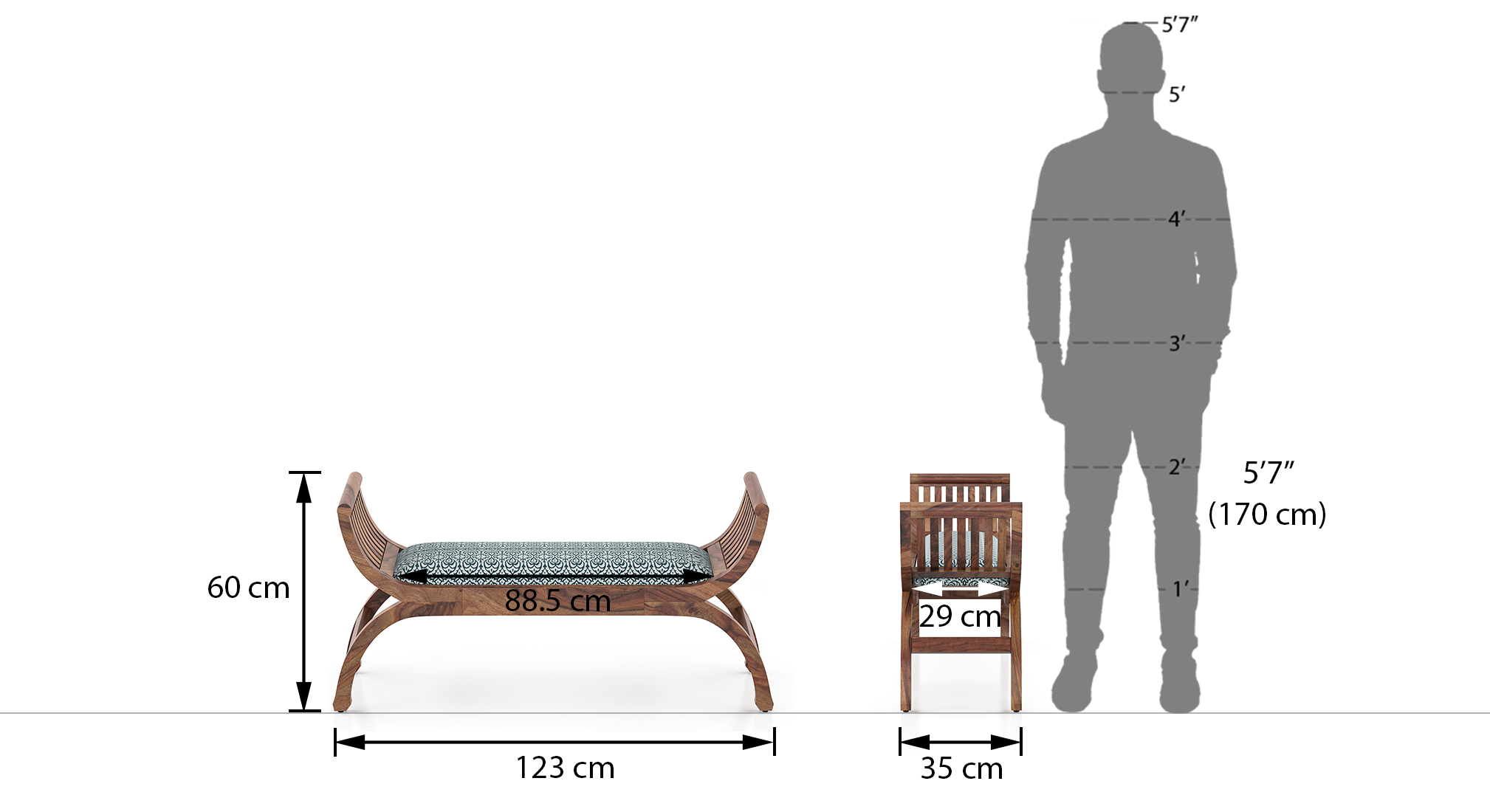 Magnolia bench finish teak fabric f 34 ic 9