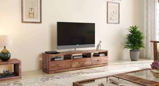 Carmond Solid Wood Free Standing TV Unit (Teak Finish) by Urban Ladder - Front View Design 1 - 633334