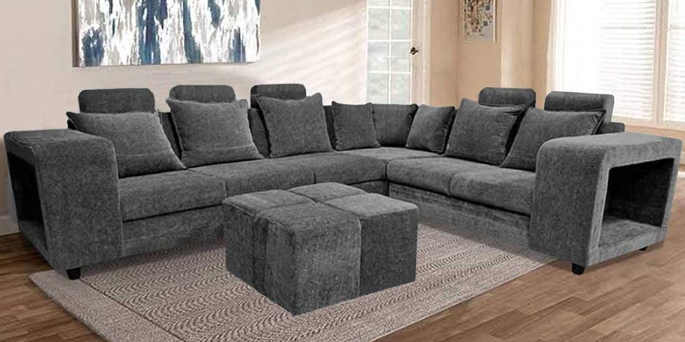 Bluester Sectional Fabric Sofa with 2 Ottomans by Urban Ladder - - 