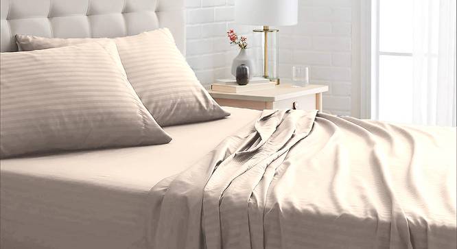 Camila Beige Geometric 220 TC Fabric Double Size Bedsheets with 2 Pillow Covers (Beige, Double Size) by Urban Ladder - Front View Design 1 - 644161