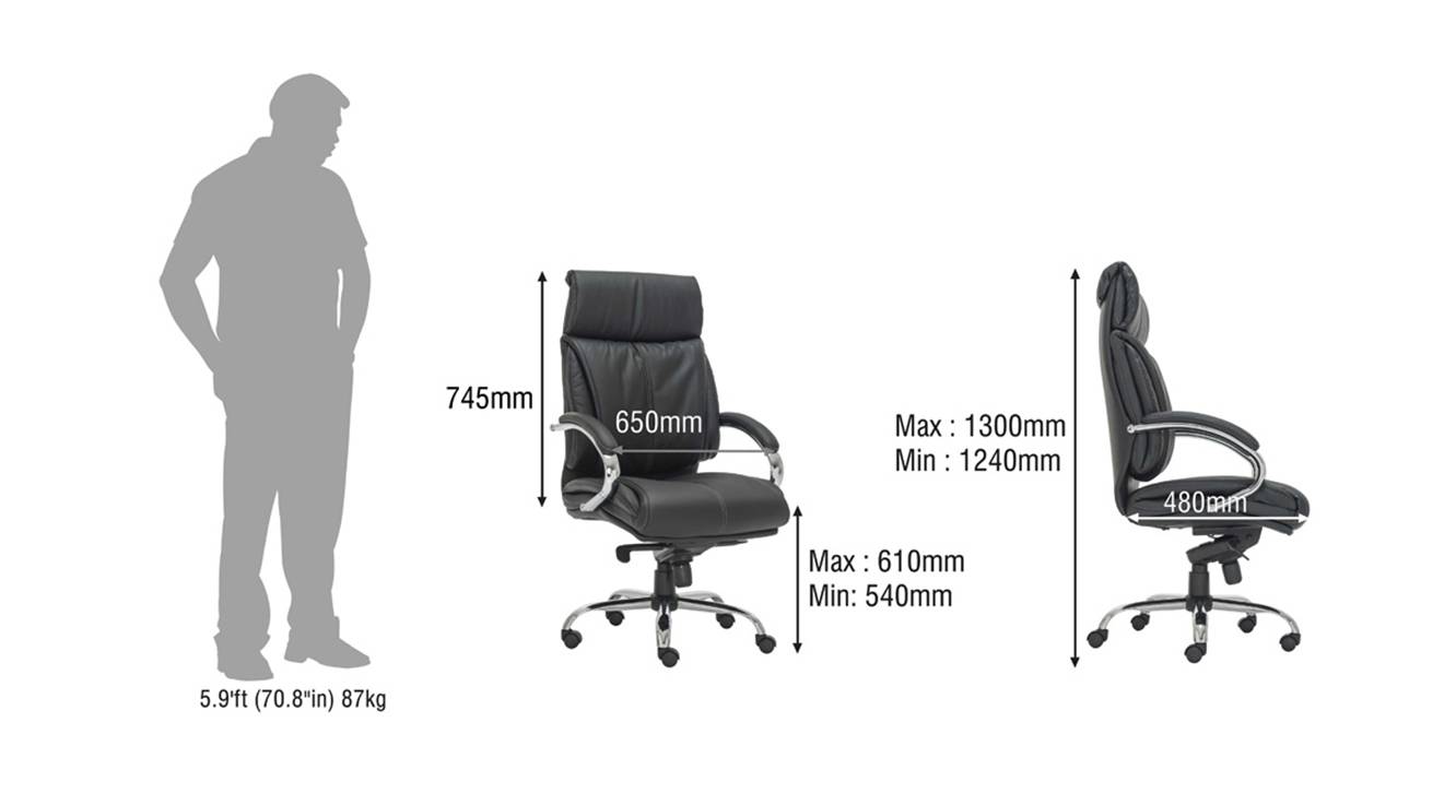 Alpha Leather Study Chair in Black Colour Urban Ladder