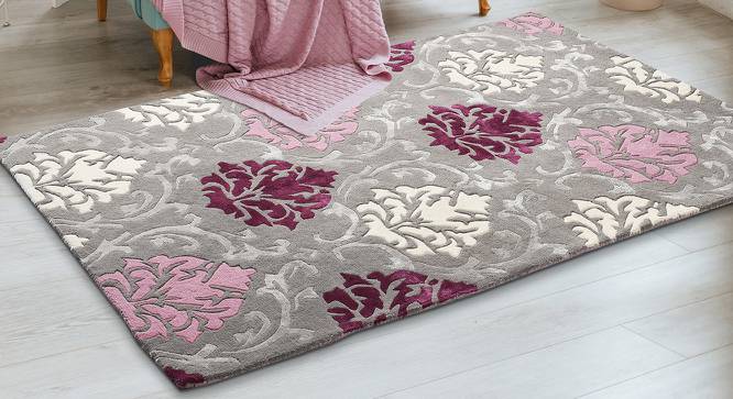 Winter Grey Floral Natural Fiber 15x10 inches Carpet (Grey) by Urban Ladder - Front View Design 1 - 646545