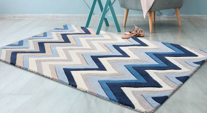 Adriana Blue Geometric Natural Fiber 18x13 inches Carpet (Blue) by Urban Ladder - Front View Design 1 - 646566