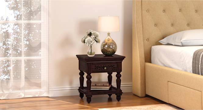 Miraya Solid Wood Bedside Table (Mahogany Finish) by Urban Ladder - Front View Design 1 - 648183