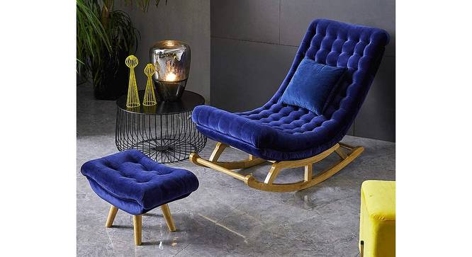 Eldwin Solid Wood Rocking Chair in Blue valvet Colour (Blue) by Urban Ladder - Front View Design 1 - 655852
