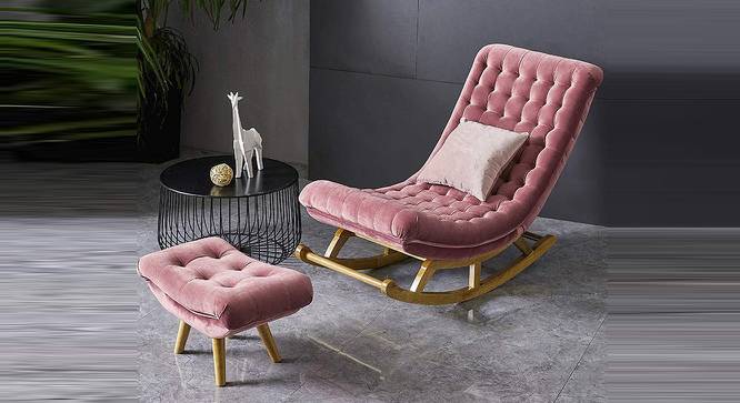 Jannina Solid Wood Rocking Chair in Pink valvet Colour (Pink) by Urban Ladder - Front View Design 1 - 656000
