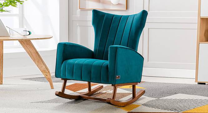 Ransome Solid Wood Rocking Chair in Teal Colour (Blue) by Urban Ladder - Front View Design 1 - 656057