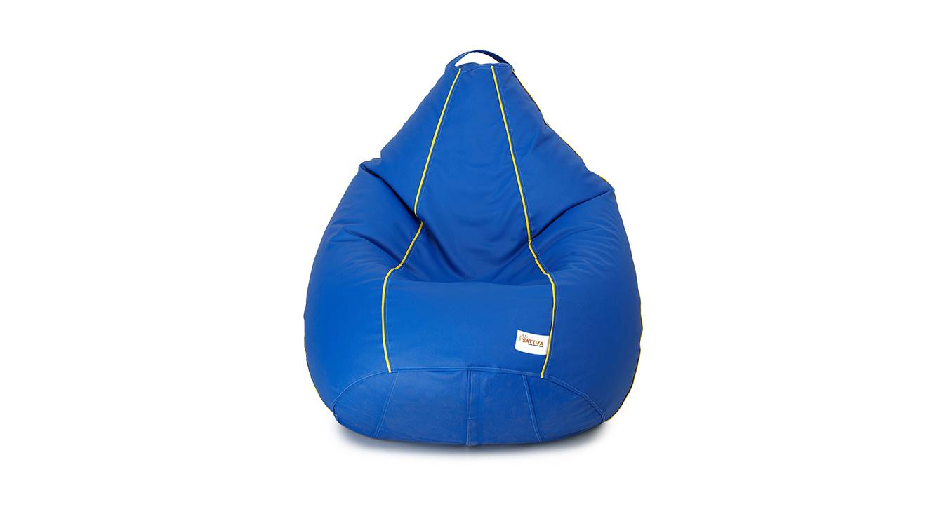 Malaysia XL Leatherette Classic Bean Bag with Beans in Royal Blue With Yellow Piping Colour