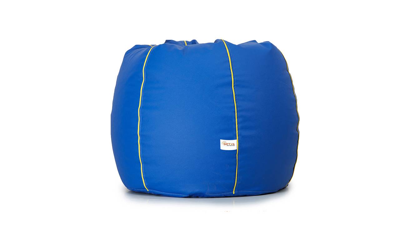 Malaysia XL Leatherette Classic Bean Bag with Beans in Royal Blue With Yellow Piping Colour