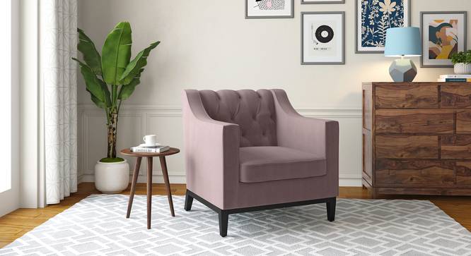 Othello Fabric Lounge Chair (Lilac Pink Velvet) by Urban Ladder - Front View Design 1 - 656489