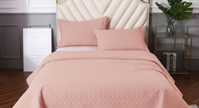 Kairi Pink Solid 210 TC Fabric 98x91 inches Bed Covers (Double Size, Light Pink) by Urban Ladder - Front View Design 1 - 656822