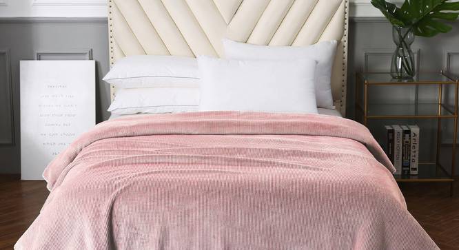 Alianna Pink Solid 220 GSM Synthetic Fiber Double Bed Blanket (Light Pink) by Urban Ladder - Front View Design 1 - 656830