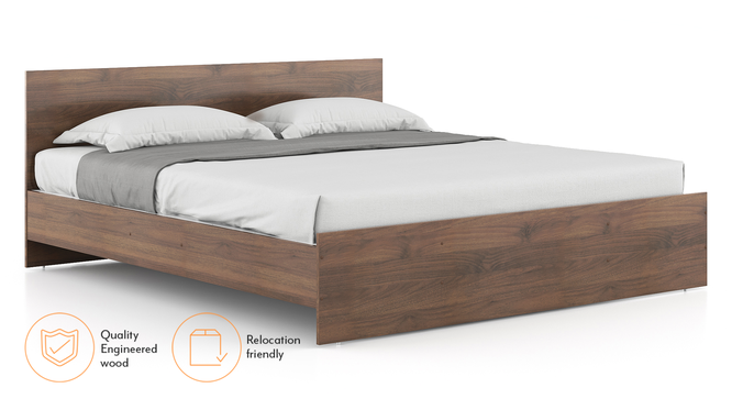 Zoey Non Storage Bed With Simplywud Essential Foam Mattress (King Bed Size, Classic Walnut Finish) by Urban Ladder - Design 1 Side View - 661537