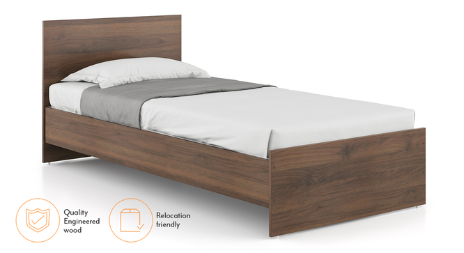 Zoey Non Storage Bed With Simplywud Essential Foam Mattress (Single Bed Size, Classic Walnut Finish) by Urban Ladder - Design 1 Side View - 661569