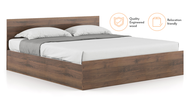 Zoey Storage Bed With Simplywud Essential Foam Mattress (King Bed Size, Classic Walnut Finish) by Urban Ladder - Design 1 Side View - 661627