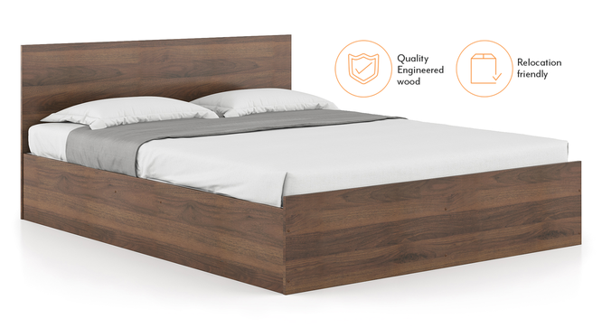 Zoey Storage Bed With Simplywud Essential Foam Mattress (Queen Bed Size, Classic Walnut Finish) by Urban Ladder - Design 1 Side View - 661654