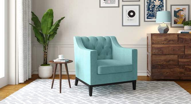 Othello Fabric Lounge Chair (Icy Turquoise) by Urban Ladder - Front View - 