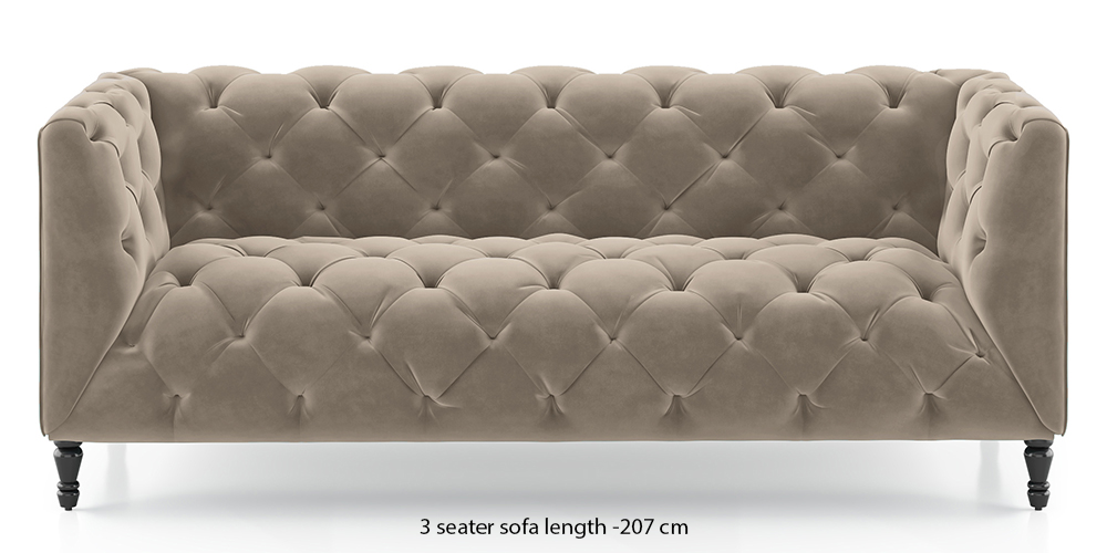 Henrietta Fabric Sofa -Cloudy Beige Velvet (2-seater Custom Set - Sofas, None Standard Set - Sofas, Fabric Sofa Material, Regular Sofa Size, Regular Sofa Type, Birch Beige) by Urban Ladder - - 