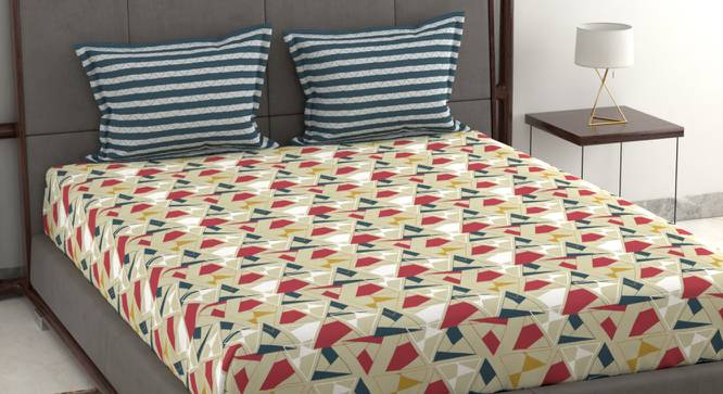 Mia Beige Geometric 120 TC Fabric Double Size Bedsheets With Count of 2 Pillow Covers (Double Size, Cluster Blue) by Urban Ladder - Design 1 Side View - 663303