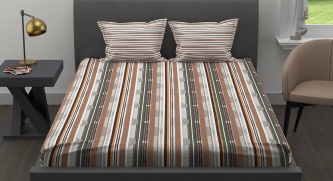 Madison Brown Geometric 120 TC Fabric Double Size Bedsheets With Count of 2 Pillow Covers (Double Size, Geo Crush Brown) by Urban Ladder - Design 1 Side View - 663304