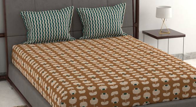 Harper Mustard Floral 120 TC Fabric Double Size Bedsheets With Count of 2 Pillow Covers (Double Size, Twig Mustard) by Urban Ladder - Design 1 Side View - 663346