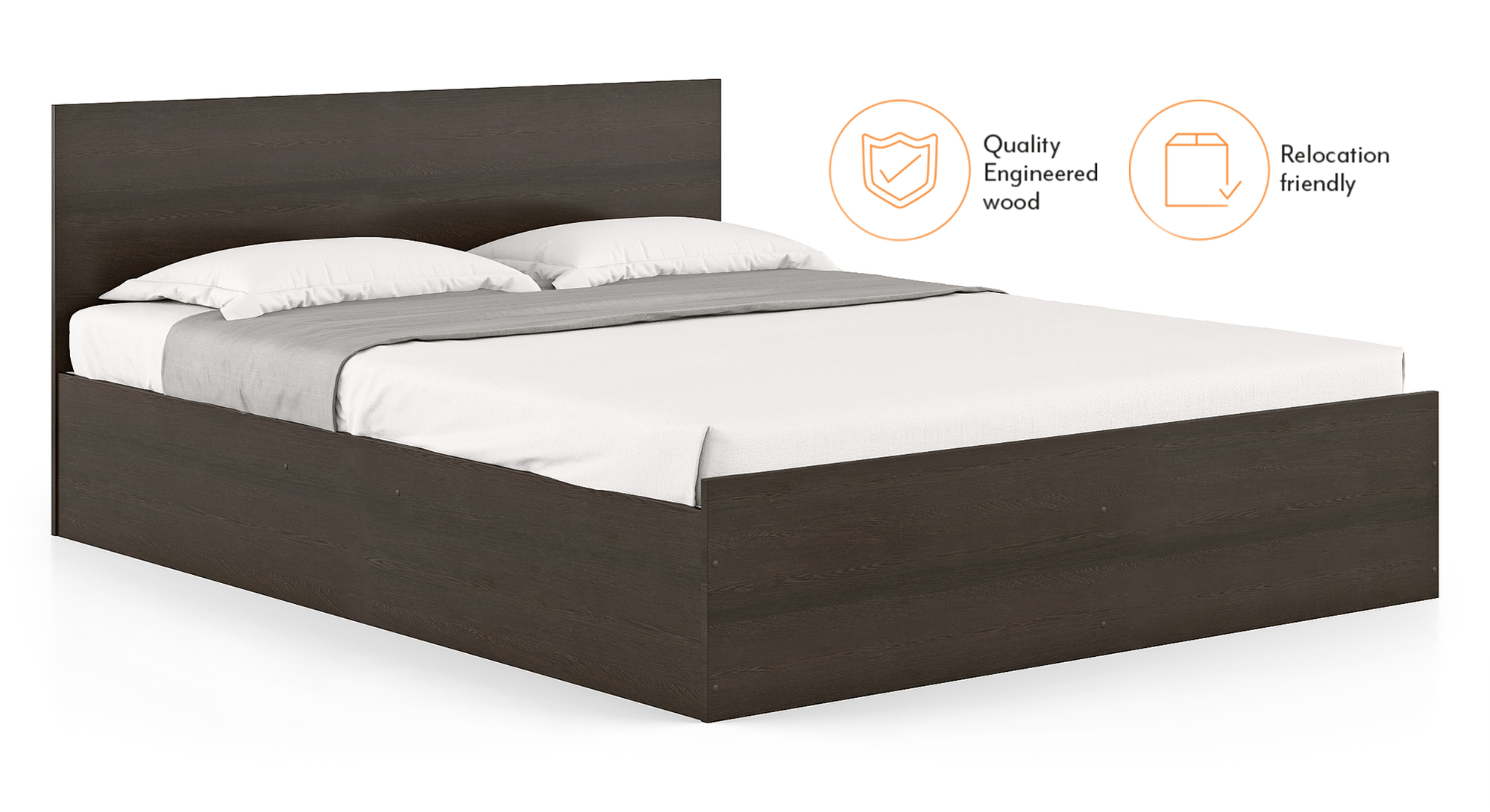 Zoey Engineered Wood King Size Box Storage Bed in Classic Walnut Finish