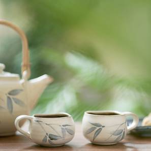 Cups Mugs Design Nakshikathaa Studio Pottery White and Blue Cups - Set of 2 (Broad Base) (Blue)