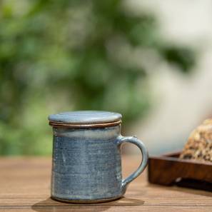 Cups Mugs Design Nakshikathaa Studio Pottery Blue Washed Mug with Filter and Lid (Blue)