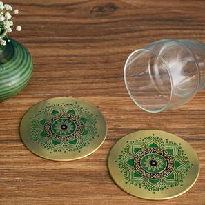 Trays Platters Design Utsav Brass Coaster - Set of 2 (Peacock Green) (Green)