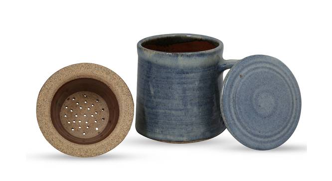 Nakshikathaa Studio Pottery Blue Washed Mug with Filter and Lid (Blue) by Urban Ladder - Front View Design 1 - 664258