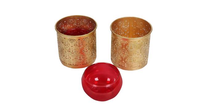 Gandhara Votive with Red Tea Light holder - Set of 2 (Red) by Urban Ladder - Front View Design 1 - 664347