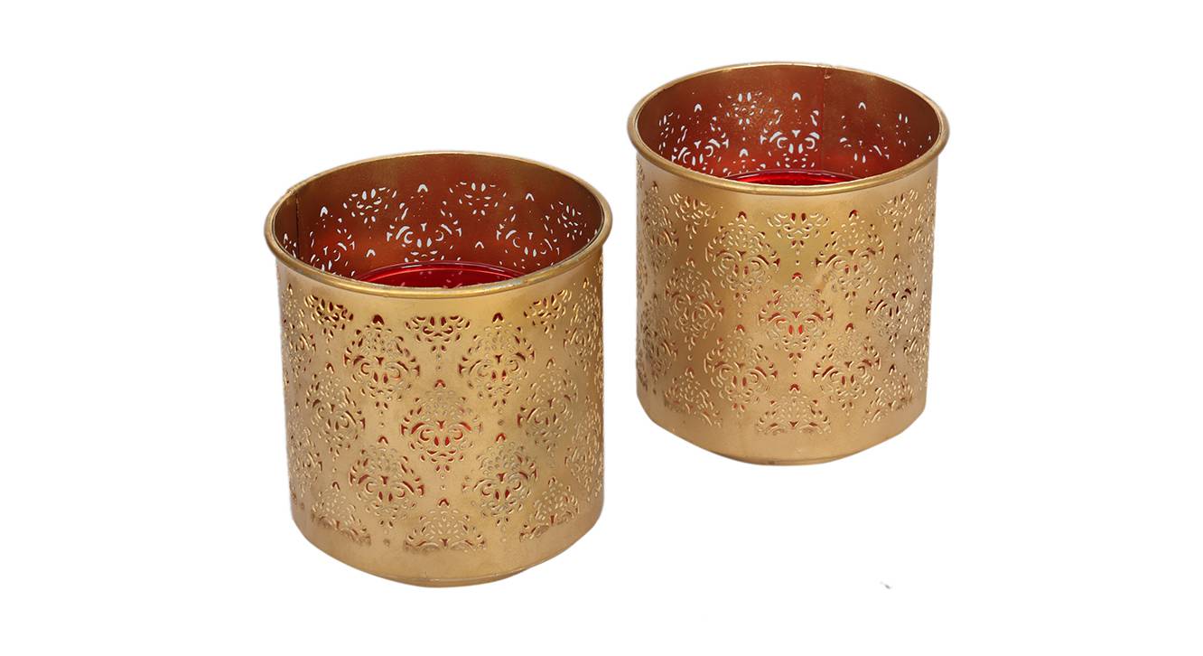 Red Metal Tealight Holders Set of 4 Urban Ladder