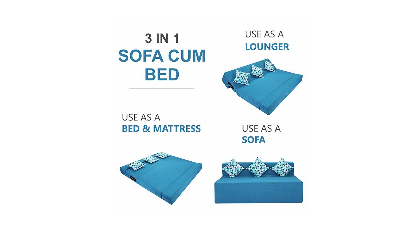 Lulu 3 Seater Fold Out Sofa cum Bed In Blue Colour Urban Ladder