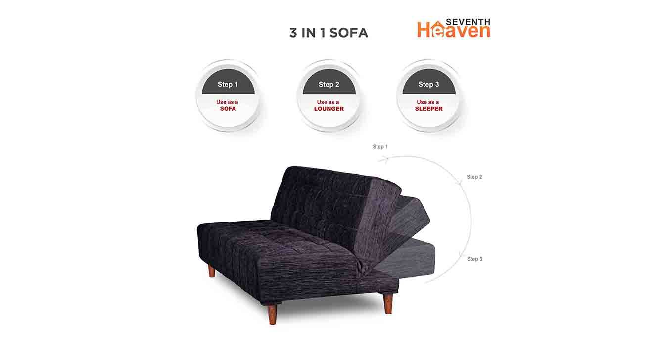 Birdie 4 Seater Click Clack Sofa cum Bed In Black Colour Urban Ladder