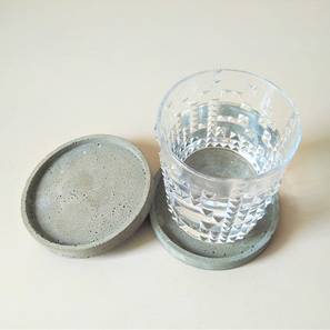 Trays Platters Design Christina Rustic Textured Coasters with Copper stand - EBN Handcrafted Concrete Decor - Grey (Grey)