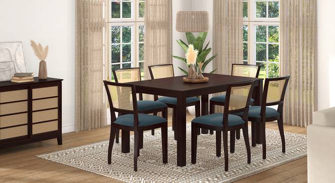 Argiro cane chair - set of 2 (Mahogany Finish, Night Blue Velvet) by Urban Ladder - Front View Design 1 - 666246