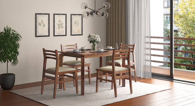 Leon Solid Dining Chair - Set of 2 (Teak Finish, Camilla Ivory) by Urban Ladder - Front View Design 1 - 666431