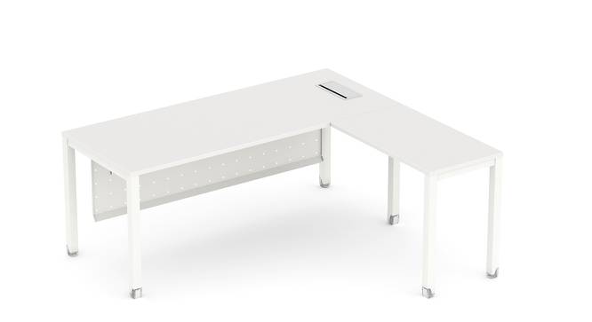 SOS LiteOffice SmallOffice Cabin Main Table with Return Table  (Everest White) 1500LX1650DX750mm Ht (Laminate Finish) by Urban Ladder - Front View Design 1 - 667870