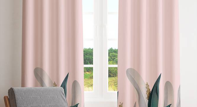 Pike Pink Polyester 7 Feet Door Curtain Set of - 2 (Pink, Eyelet Pleat) by Urban Ladder - Front View Design 1 - 669249