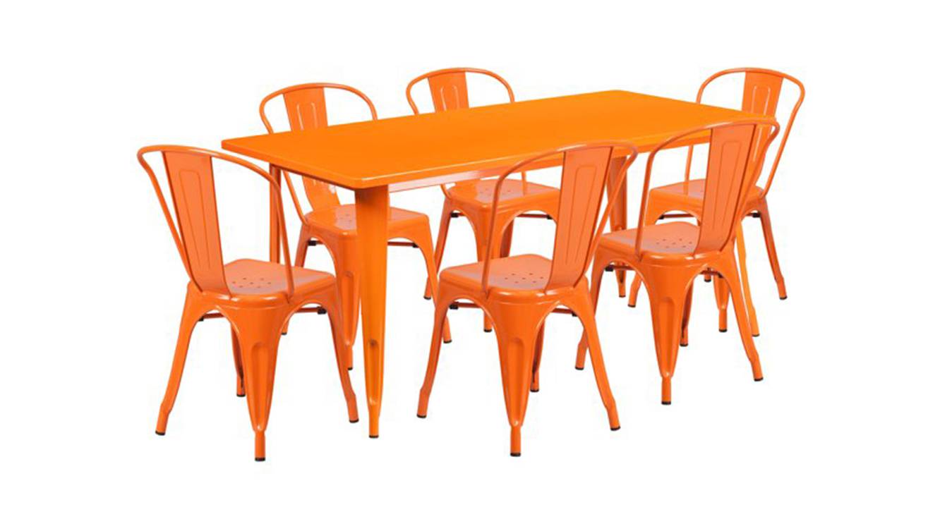 Clemence Metal 6 Seater Dining Table with Set of 6 Chairs in Powder