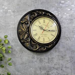 Wall Clocks Design Black & Gold Engineered Wood Round Analog Wall Clock
