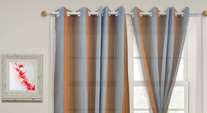 Vermilin Weavees Multi colour Semi Sheer Geometric Cotton Curtains For Living Room (213 x 145 cm),Pack of 1 - Multi (Eyelet Pleat, Brown & Grey) by Urban Ladder - Front View Design 1 - 670390