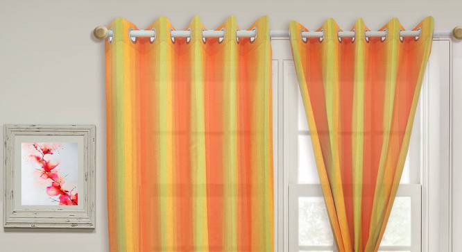 Vermilin Weavees Multi colour Semi Sheer Geometric Cotton Curtains For Living Room (213 x 145 cm),Pack of 1 (Eyelet Pleat, Orange & Green) by Urban Ladder - Front View Design 1 - 670391