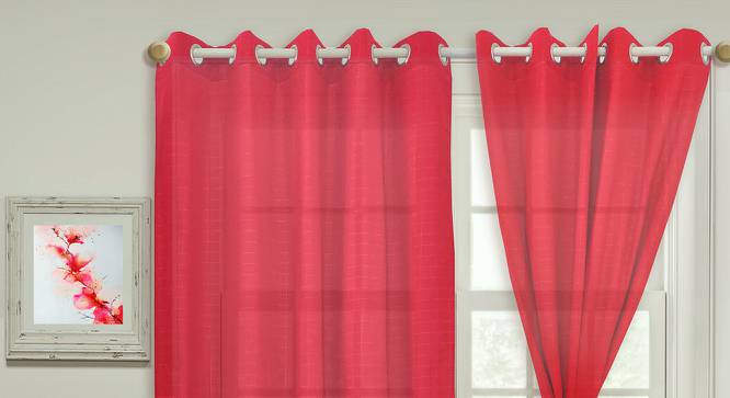 Vermilin Weavees Red Semi Sheer Geometric Cotton Curtains For Living Room (213 x 140 cm),Pack of 1 (Red, Eyelet Pleat) by Urban Ladder - Front View Design 1 - 670393