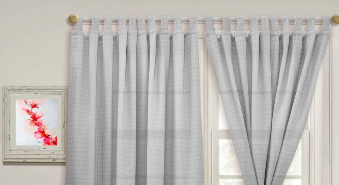 Vermilin Weavees Grey Semi Sheer Geometric Cotton Curtains For Living Room (213 x 178 cm),Pack of 1 (Grey, Rod Pocket Pleat) by Urban Ladder - Front View Design 1 - 670394