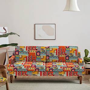 Loveseats Design Nawab 3 Seater Fabric Loveseat in Floral Swirls Red Colour