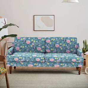 Loveseats Design Nawab 3 Seater Fabric Loveseat in Spring Bloom Teal Colour