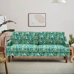Loveseats Design Nawab 3 Seater Fabric Loveseat in Tropical Ikkat Green Colour