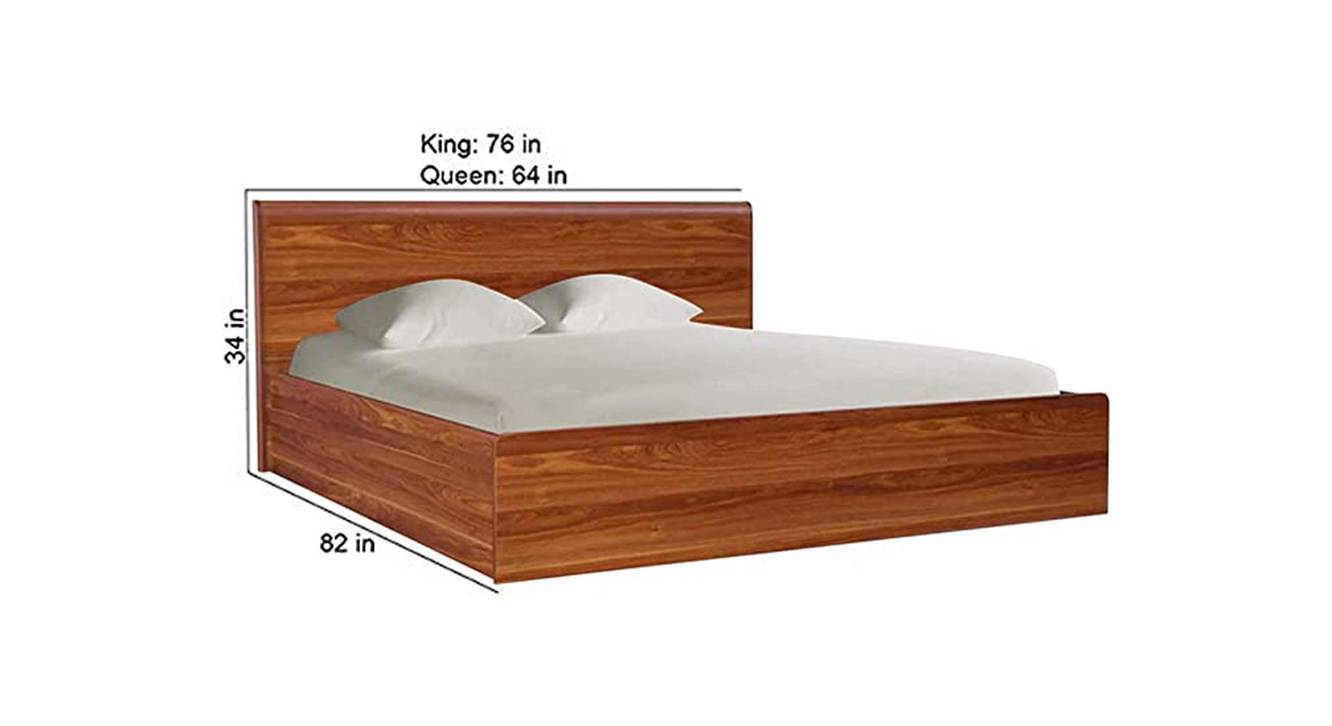 Helio Solid Wood Queen Size Box Storage Upholstered Bed in Matte Finish