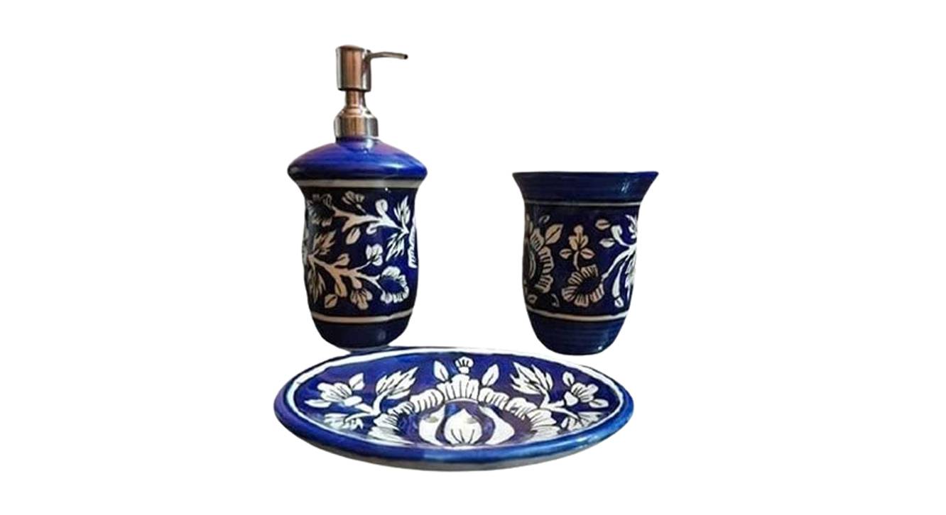 Blue Ceramic Bathroom Accessory Set Urban Ladder